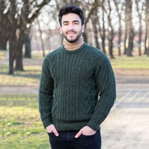 MM202 102 Mens Traditional Aran Crew Neck Sweater Lifestyle 2 SAOL 47257.1744813756